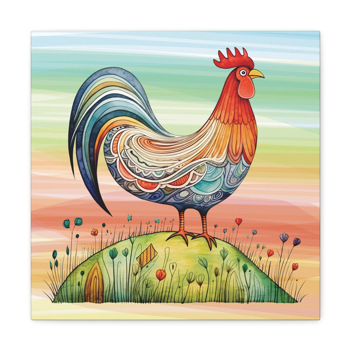 Rainbow Rooster Whimsical Canvas Wall Art