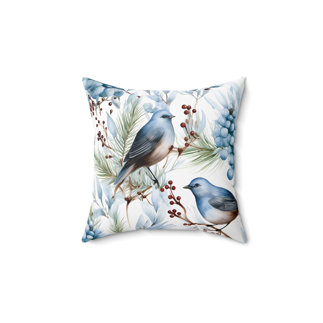 Icy Bluebird Pattern Winter Decorative Throw Pillow