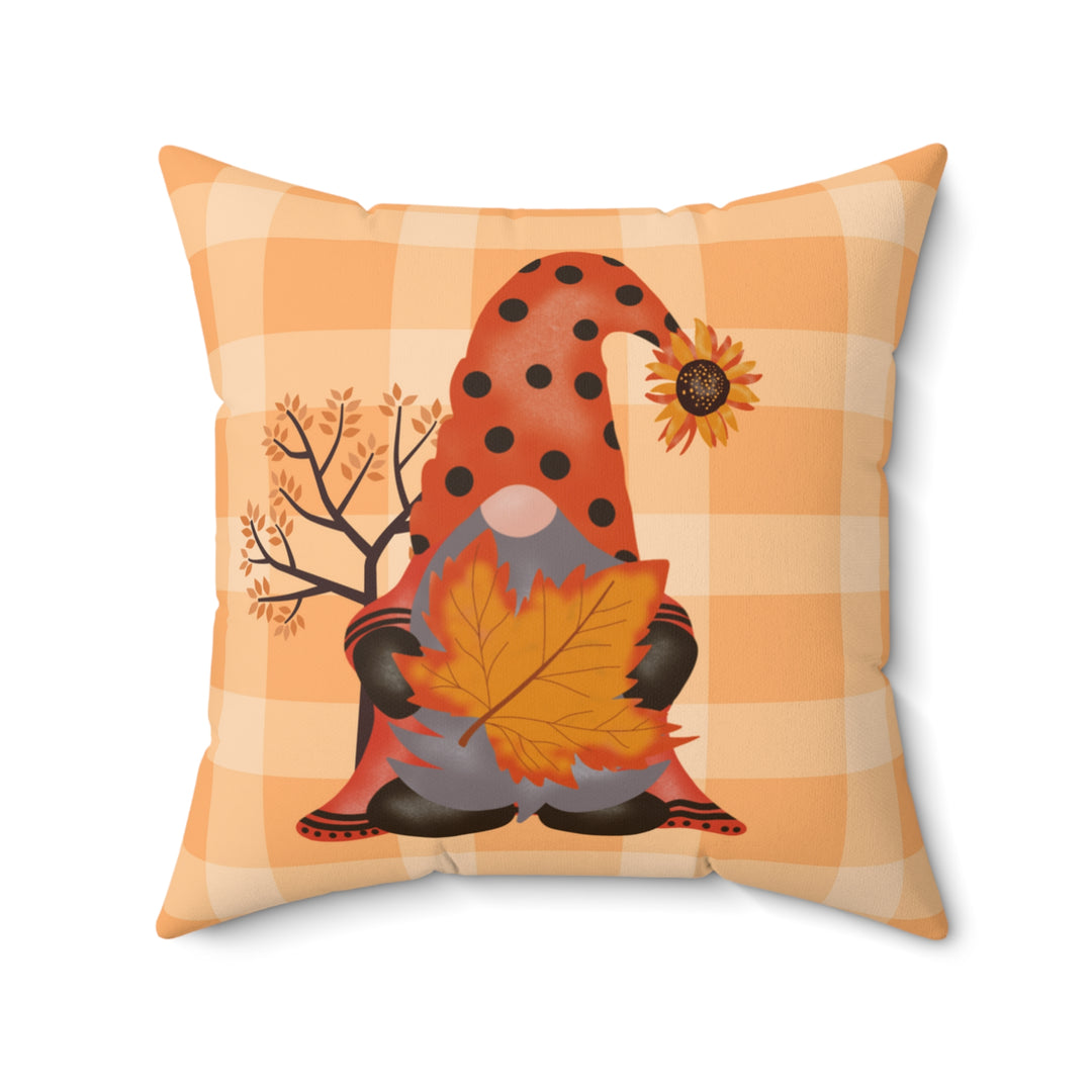 Autumn Gnome Decorative Throw Pillow in Orange Plaid