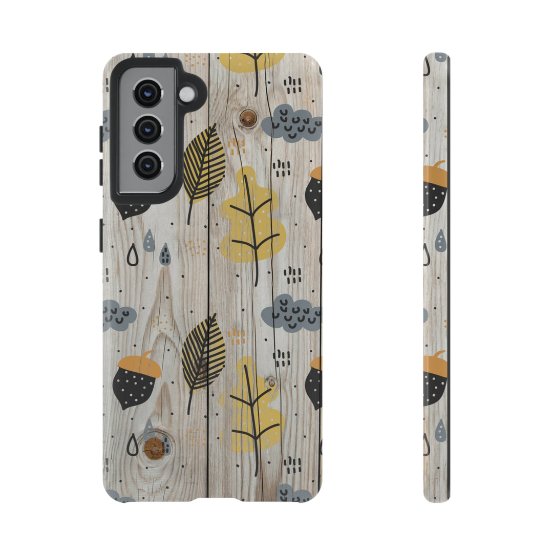 Autumn Boho Phone Case - Leaves, Acorns on Woodgrain
