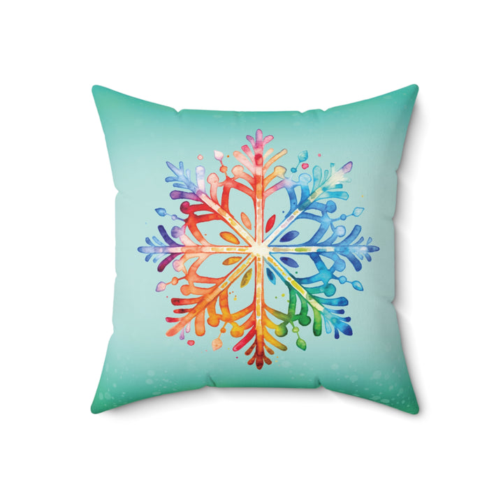 Rainbow Snowflake Icy Green Winter Throw Pillow