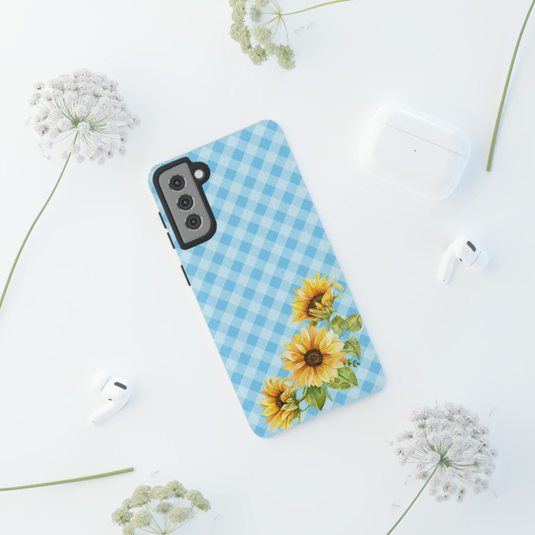 Blue Gingham Sunflower Phone Case