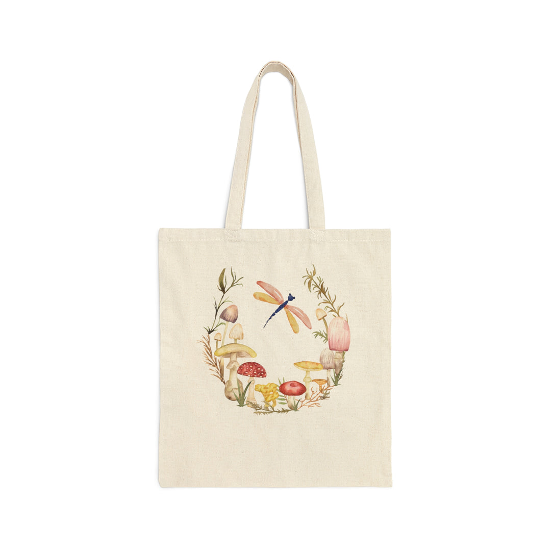 Dragonfly In The Mushrooms Canvas Tote Bag