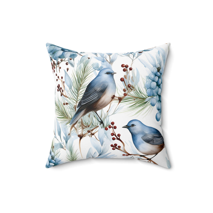 Icy Bluebird Pattern Winter Decorative Throw Pillow
