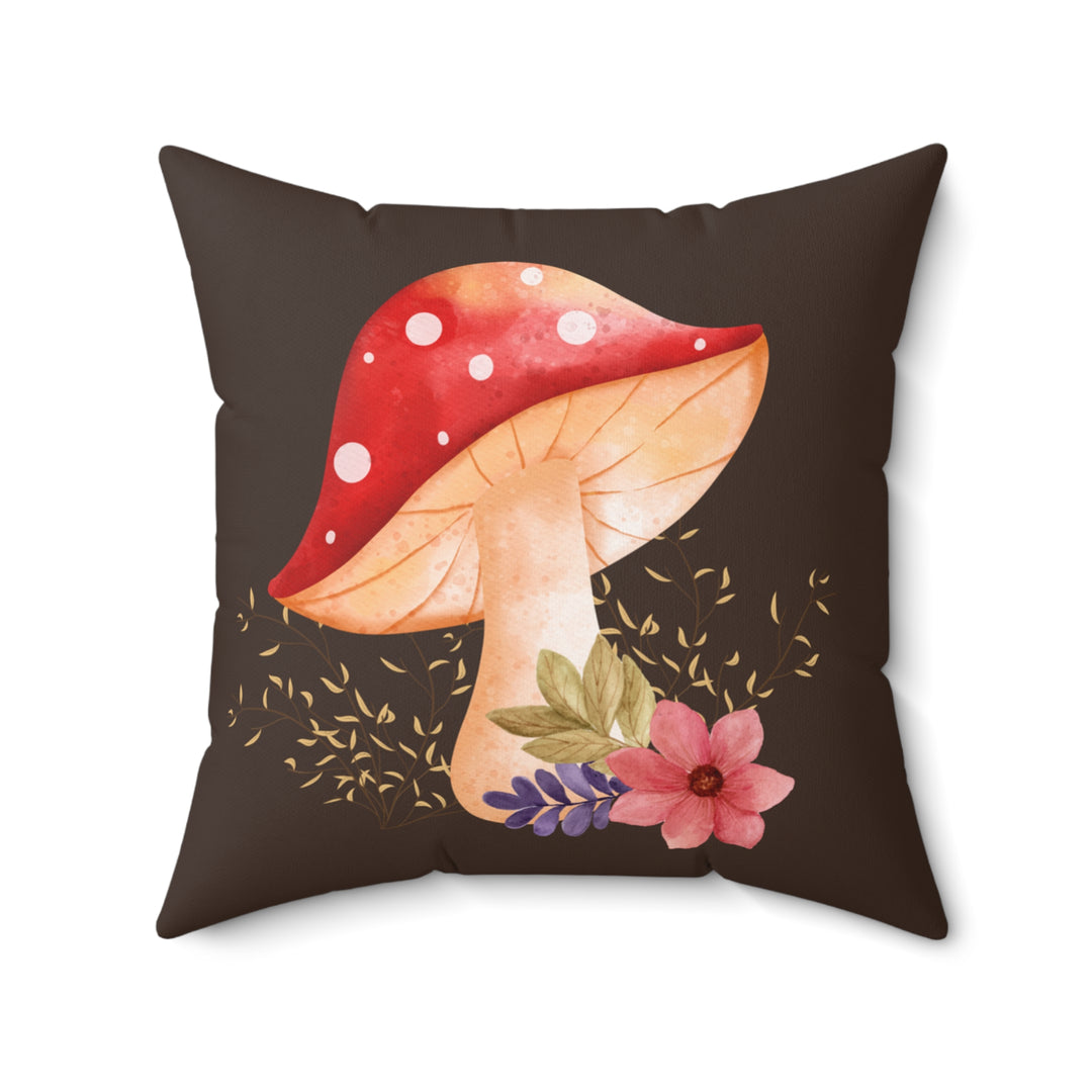 Watercolor Mushroom and Flowers Decorative Throw Pillow
