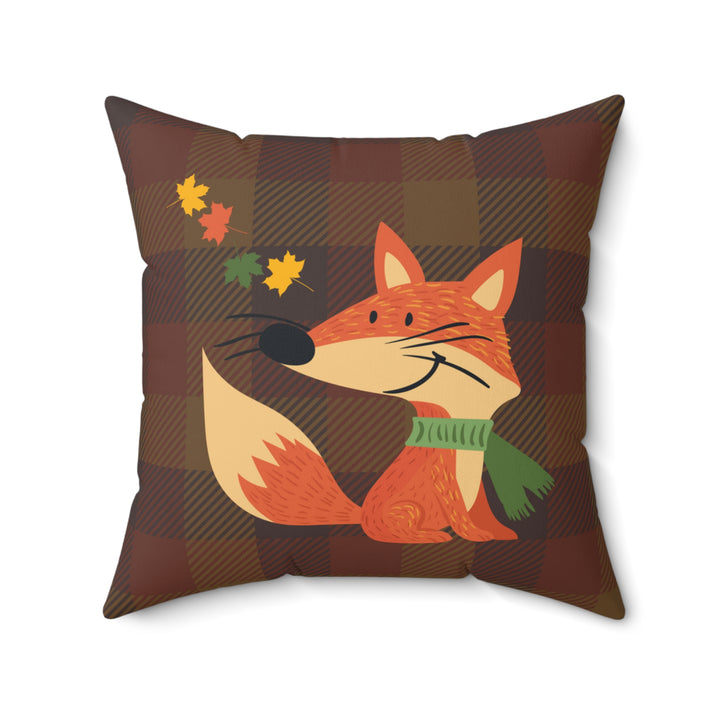Falling Leaves Fox Decorative Throw Pillow in Plaid