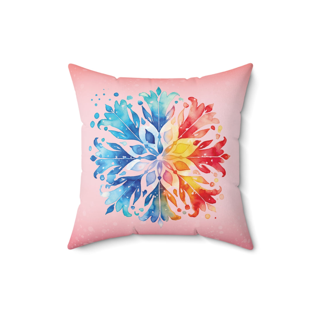 Rainbow Snowflake Icy Pink Winter Throw Pillow