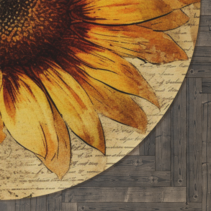 Faded Sunflower Sketch 5 Foot Round Area Rug