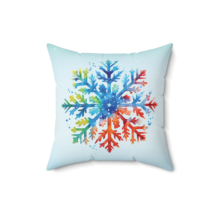 Rainbow Snowflake Icy Blue Winter Throw Pillow