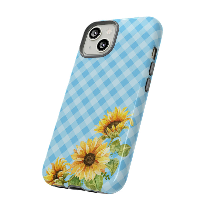 Blue Gingham Sunflower Phone Case