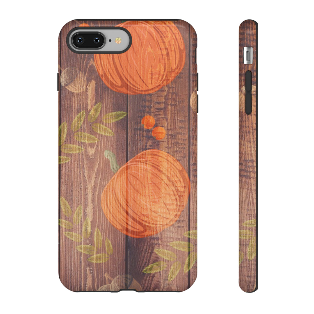 Pumpkin Phone Case - Fall Design on Woodgrain Background