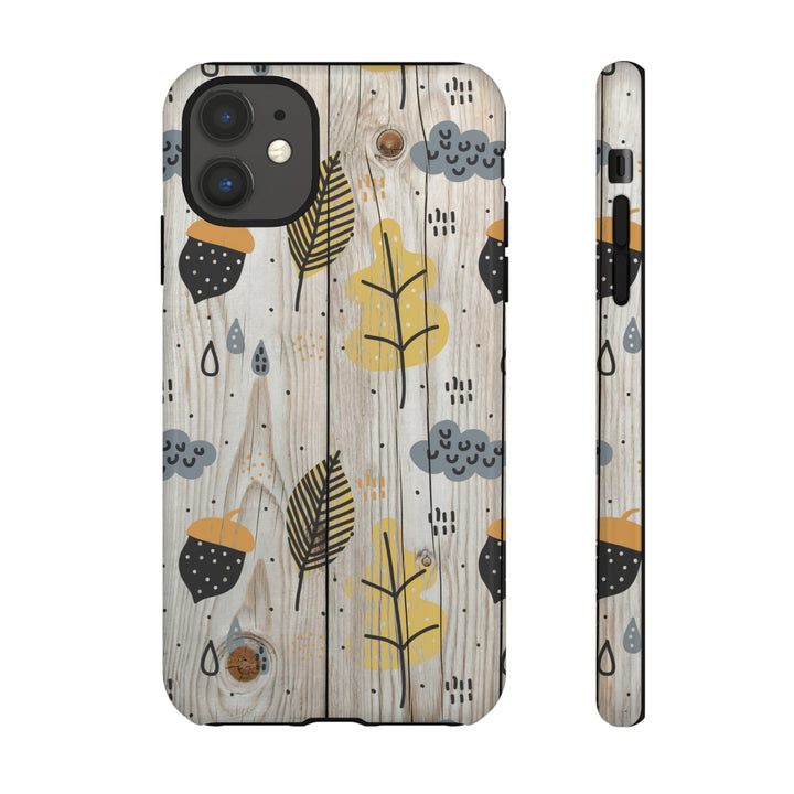 Autumn Boho Phone Case - Leaves, Acorns on Woodgrain