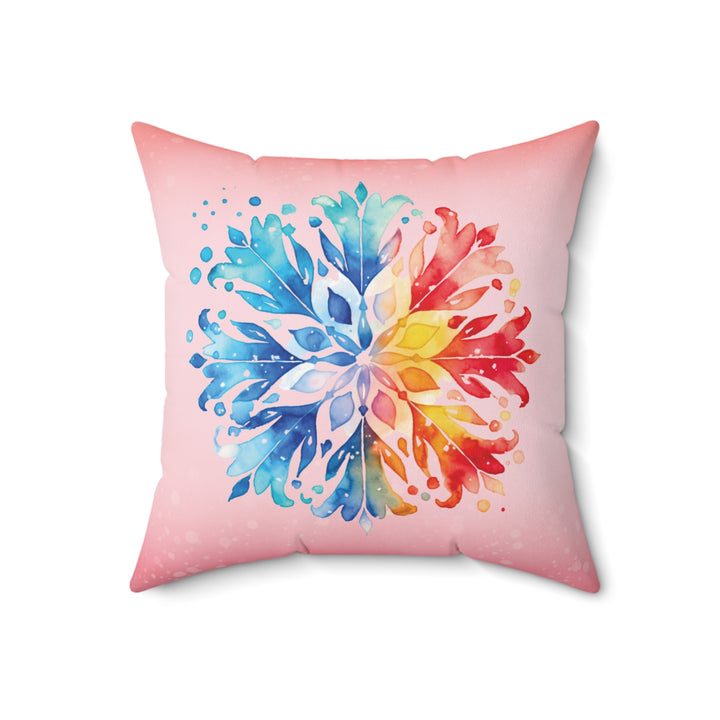 Rainbow Snowflake Icy Pink Winter Throw Pillow