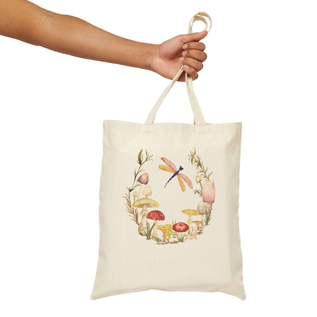 Dragonfly In The Mushrooms Canvas Tote Bag