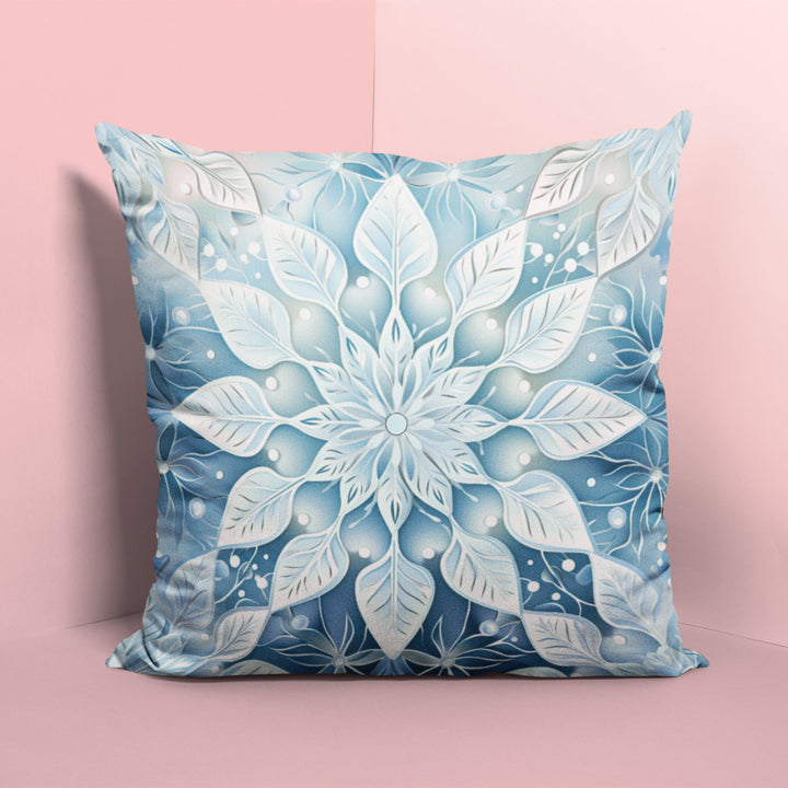 Icy Leaves Snowflake Pattern Winter Throw Pillow