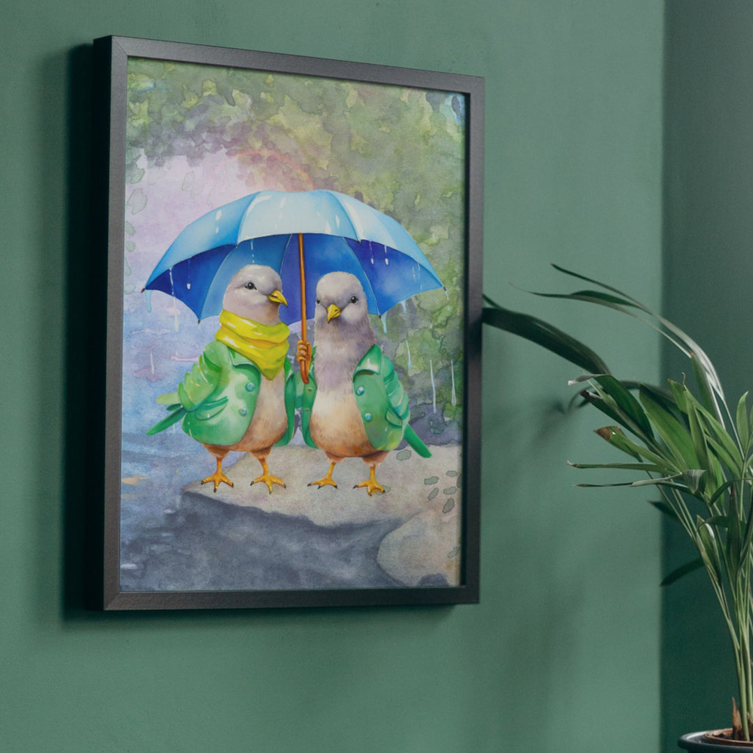 Two Doves Under An Umbrella Silly Poster Art