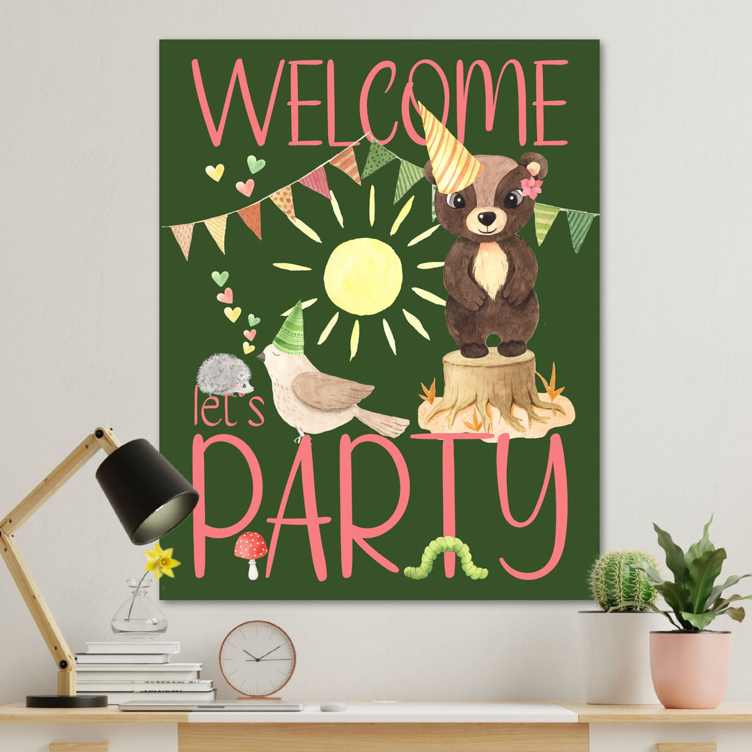 Welcome! Let's Party | Forest Animals Poster Art