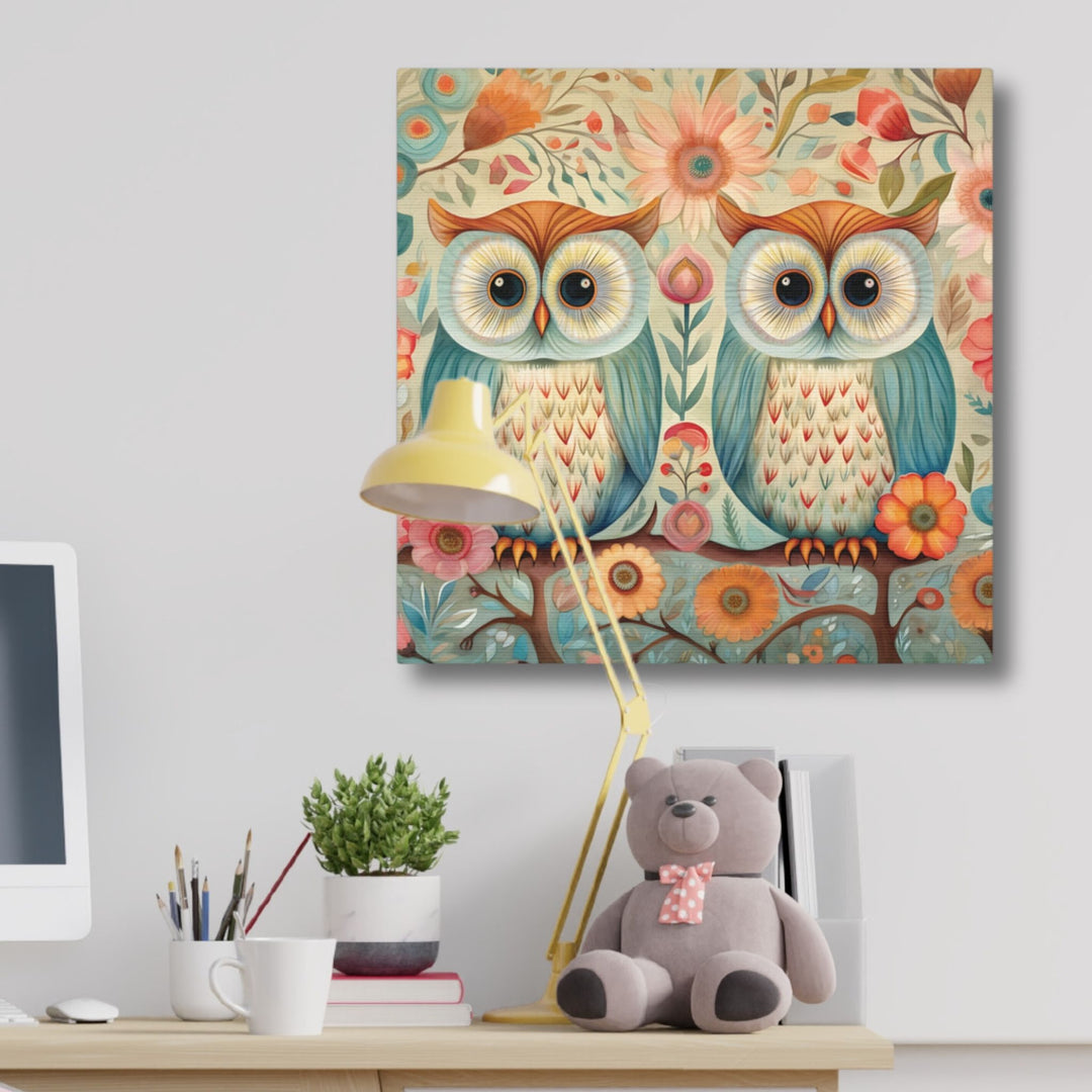 Perched Owls Whimsical Canvas Wall Art