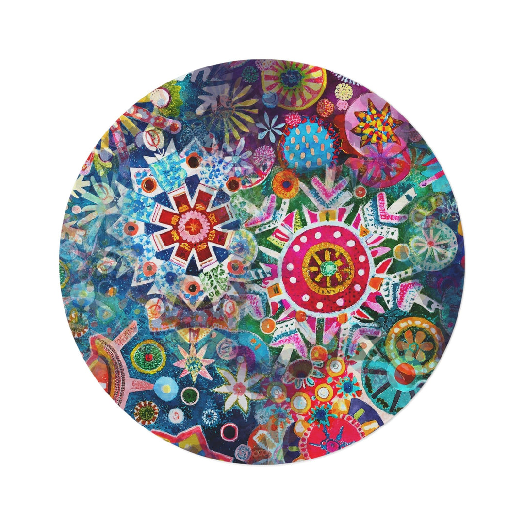 Colorful Snowflake Collage Round Area Rug