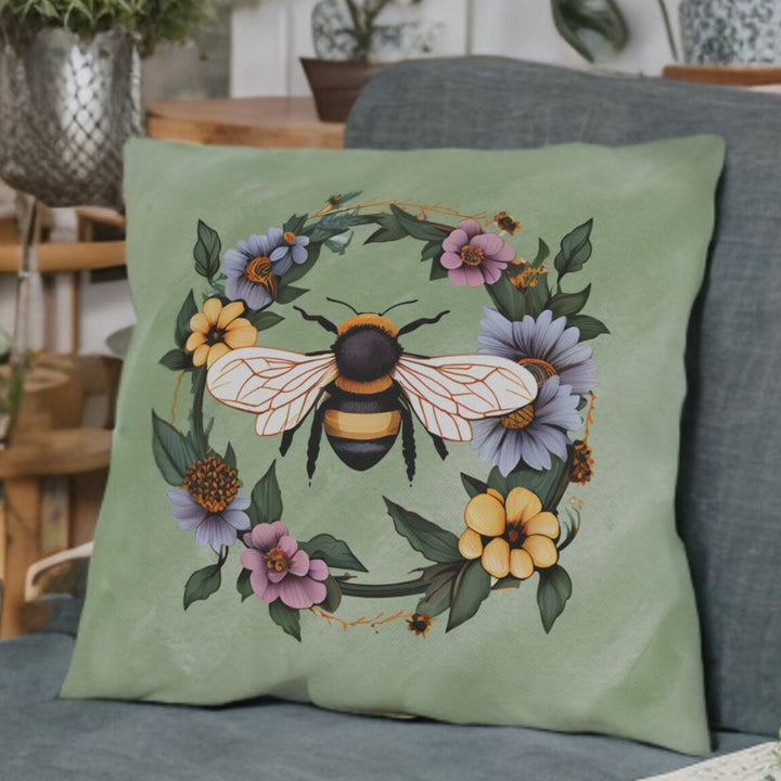 At Home In The Flowers Bee Decorative Throw Pillow