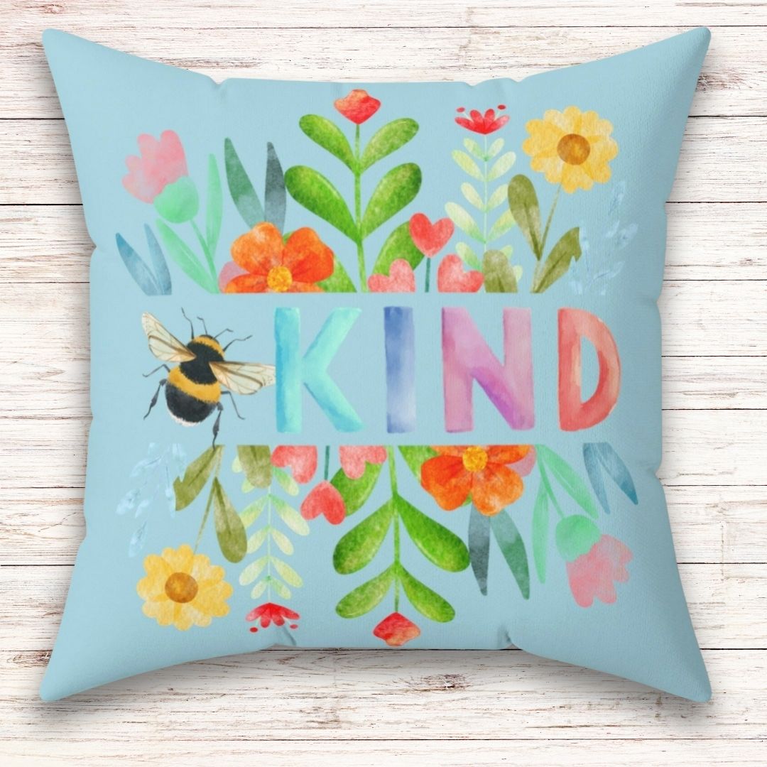 Wild Kindness in the Wildflowers Blue Throw Pillow Idylissa