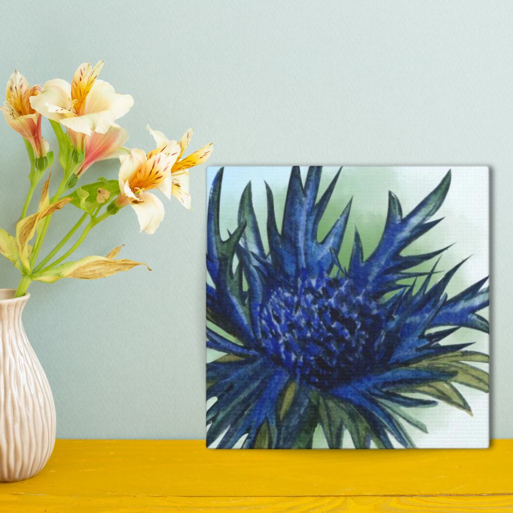 Prickly Blue Thistle Mini Canvas Artwork - 6 inch Color Pop Series Idylissa