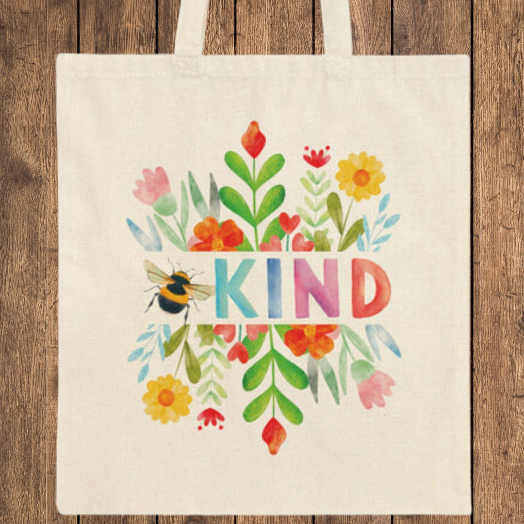 Bee Kind Floral Canvas Tote Bag