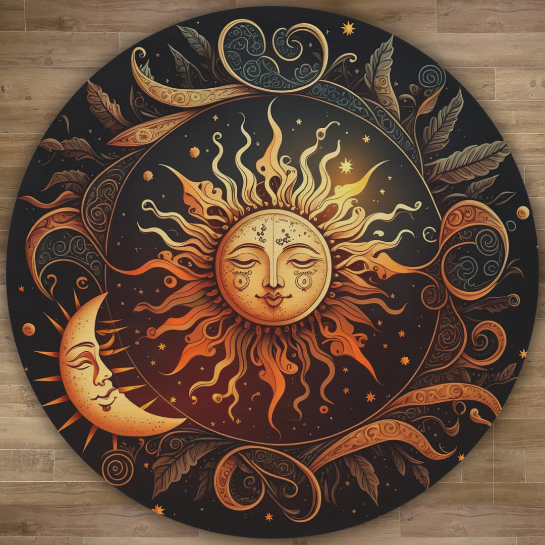 Brilliant Sun 5' Round Area Rug with Celestial Witchy Vibes