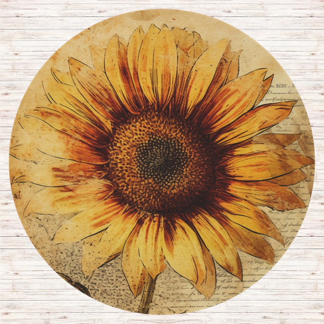 Faded Sunflower Sketch 5 Foot Round Area Rug