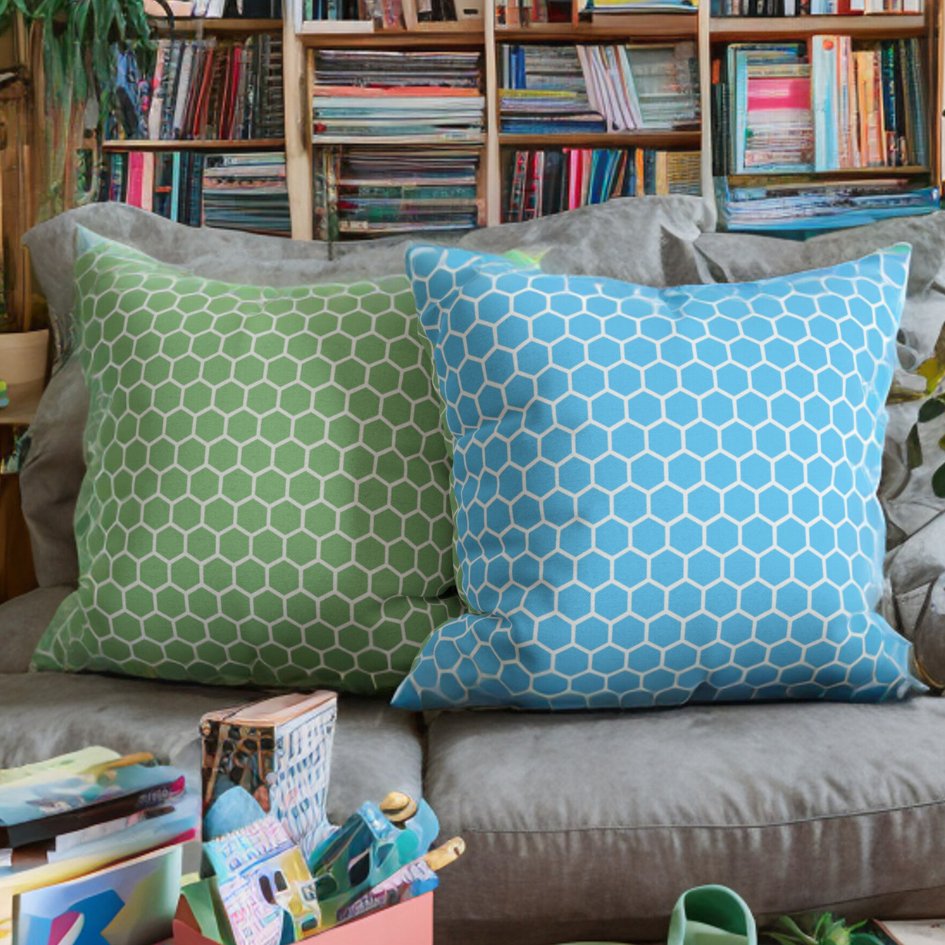 Honeycomb Reversible Coordinating Throw Pillow in Blue/Green