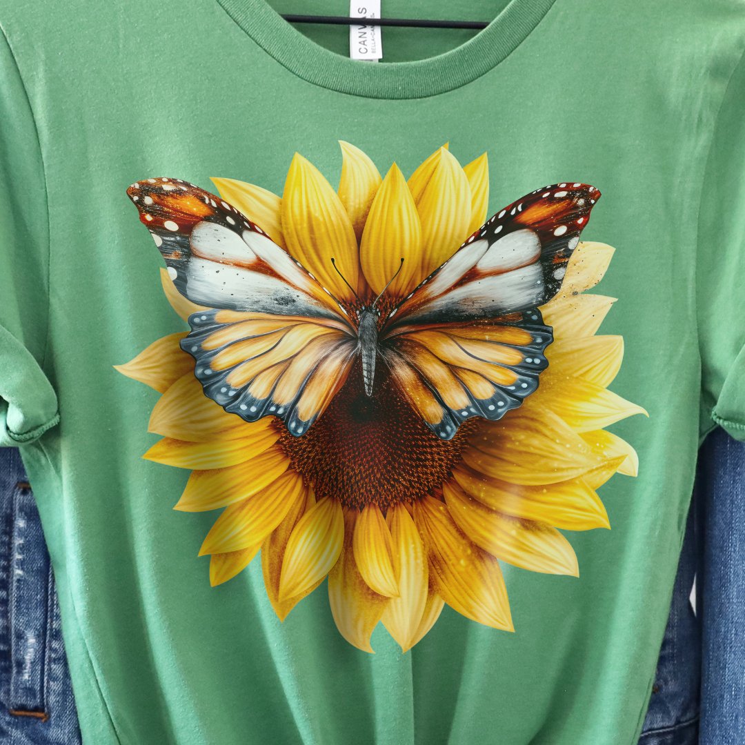 Open Butterfly Sunflower Classic Graphic Tee - SIX COLORS