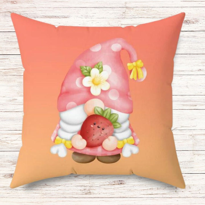 So Sweet Strawberry Gnome - Colorful Summer Throw Pillow Idylissa