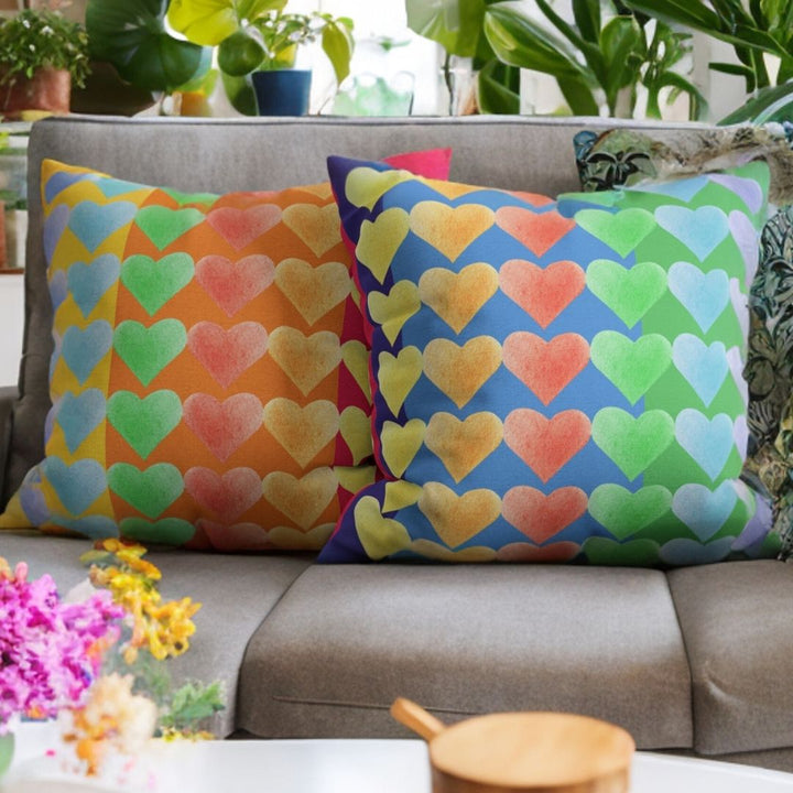Waves of Rainbow Love - Reversible Colorful Throw Pillow Idylissa
