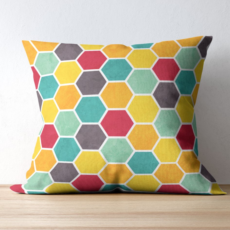Party In The Honeycomb Fun Retro Colors Throw Pillow
